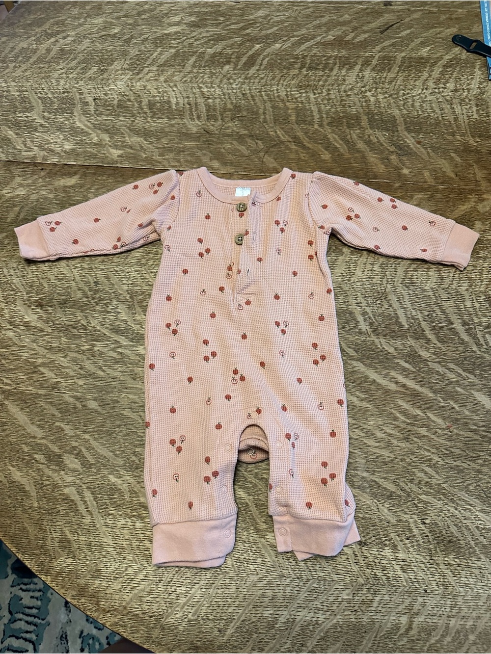Gerber Pink Waffle-Knit Apple Romper